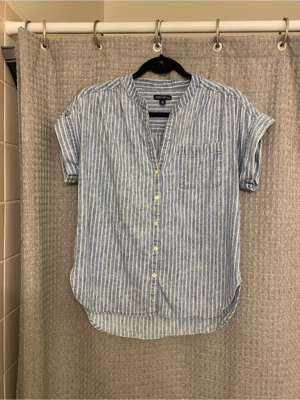 Slim-Striped Short-Sleeve Button Shirt - Light Blue